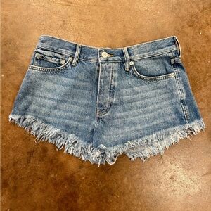 We The Free Distressed Frayed Hem Denim Shorts - Light Blue